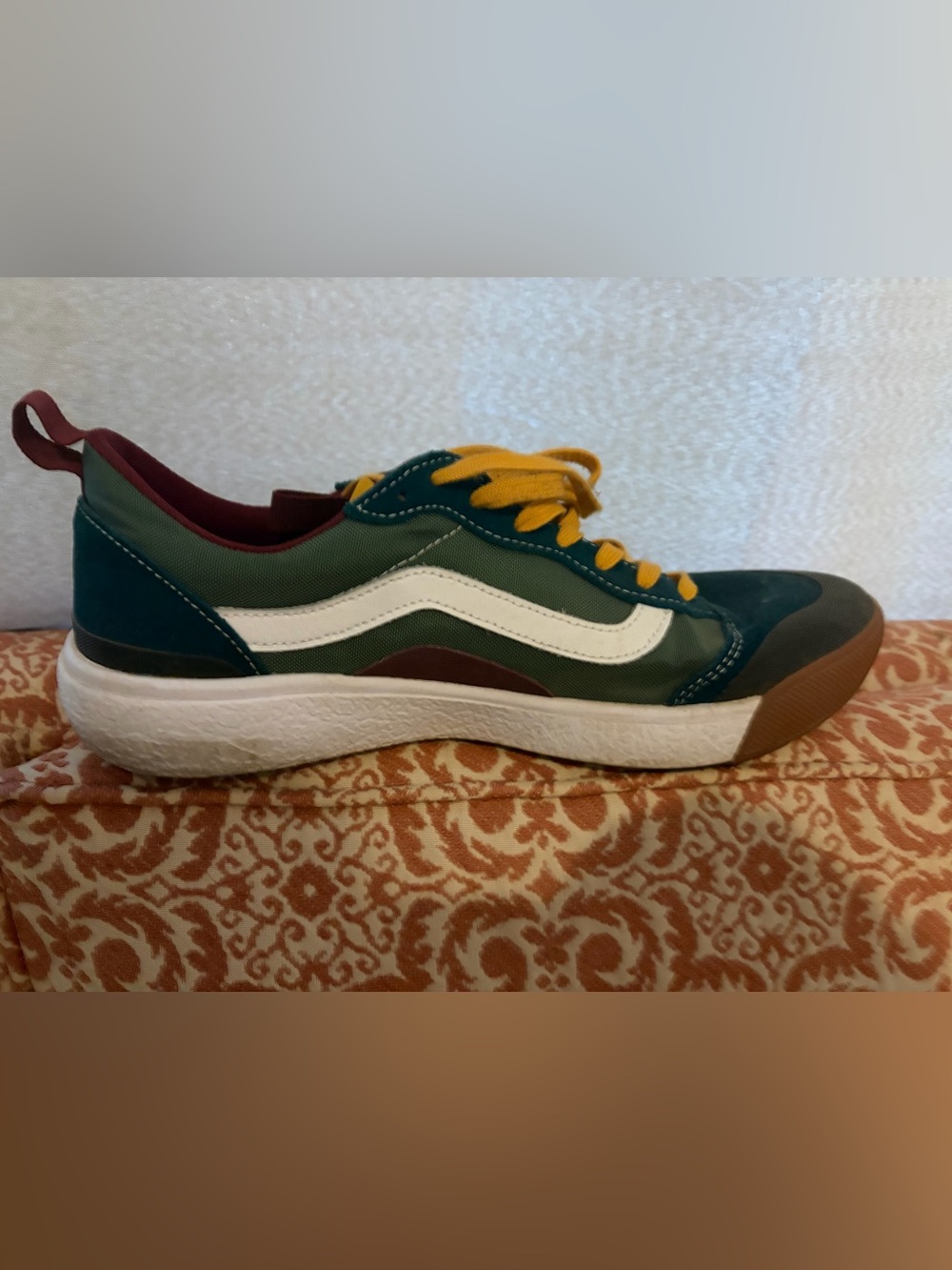 Vans Low-Top Sneakers in Green with Yellow Laces and White Stripe
